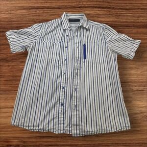Rocawear Striped Shirt‎ Short Sleeve Button Up Pockets Blue Gray Mens Size M
